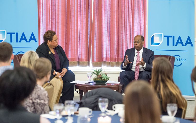 Audrey Murrell and Roger Ferguson talk at his fireside chat