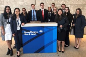 Students at the Bank of America building