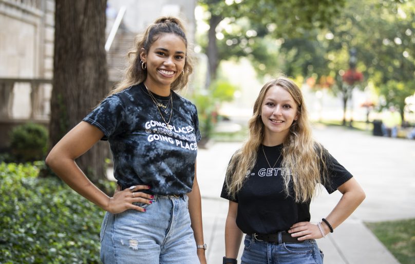 Saxby's student CEO's Ceari "Robbie" Robinson and Angel Albright-Sexton on campus near the William Pitt Union.
